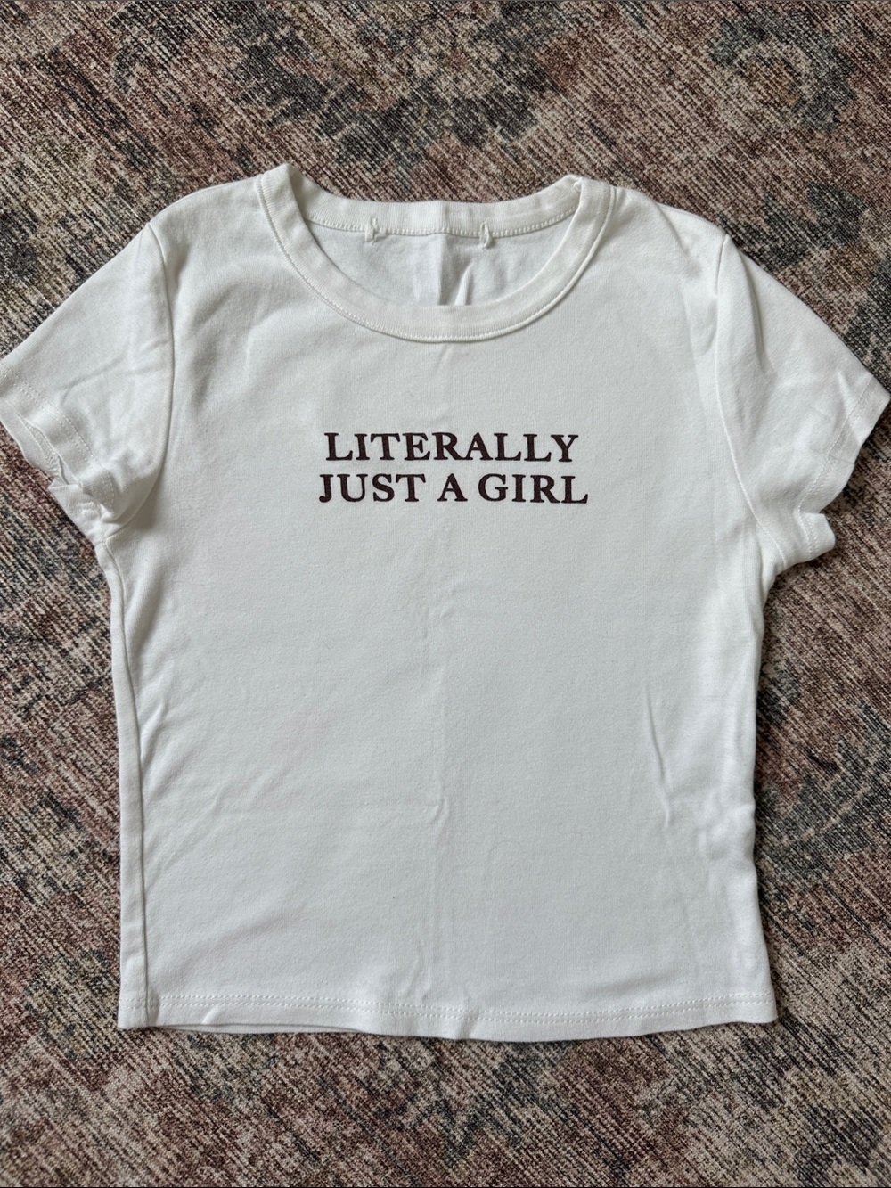 Altar’d State Literally Just A Girl' Short Sleeve Tee Cropped - White Tee